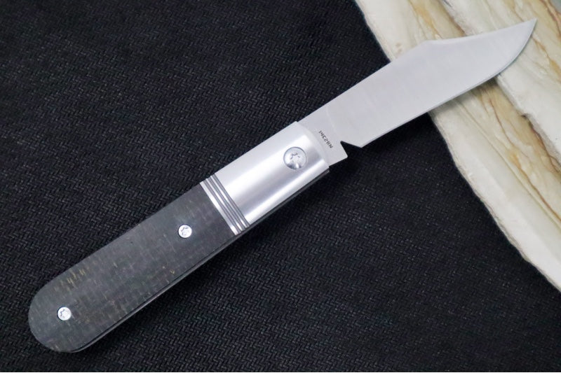 Jack Wolf Knives Big Bro Jack Slip Joint - Black Burlap Micarta Inlay / Polished Stainless Steel Bolsters Bolsters / Sandvik 14C28N Steel