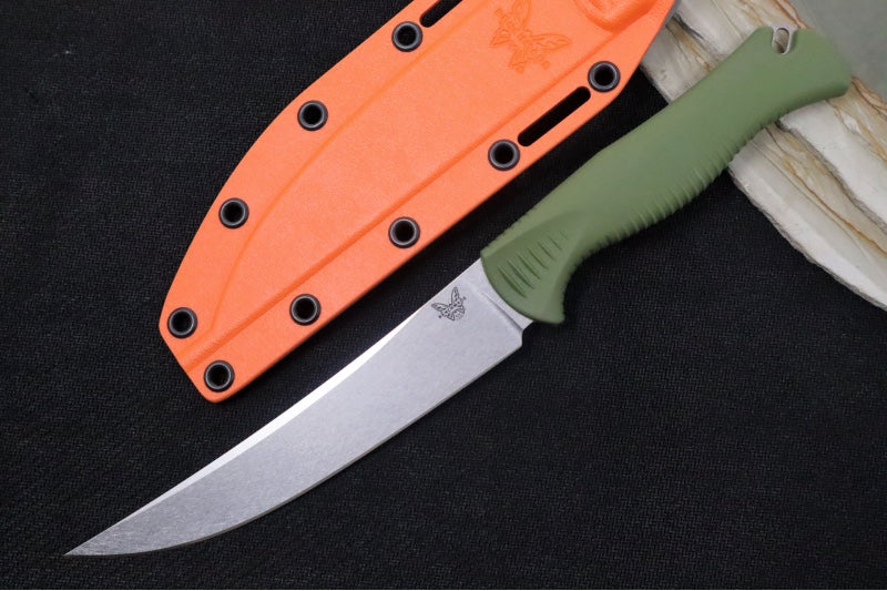 Benchmade 15500-04 Meatcrafter 6" - OD Green Santroprene Handle Scales / CPM-154 Steel / Satin Trailing Point Blade - Northwest Knives