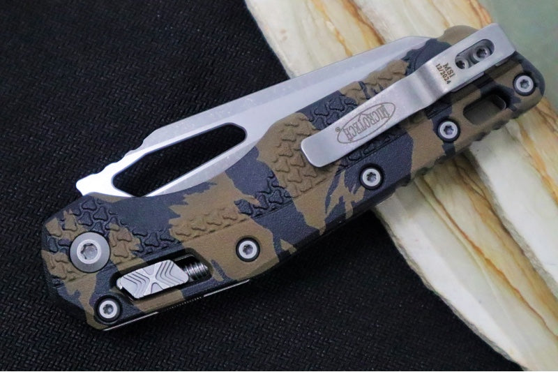Microtech MSI Manual Folder - Apocalyptic Finished Blade / Tiger Striped Polymer w/ Trim-Grip Handle 210T-10APPMTRC - Northwest Knives