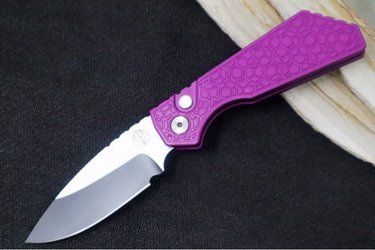 Pro Tech Strider PT+ 008 Custom Auto - "Gridlock" Purple Anodized Aluminum Handle / Black Two-Toned Finish / CPM-Magnacut Steel / Abalone Push Button