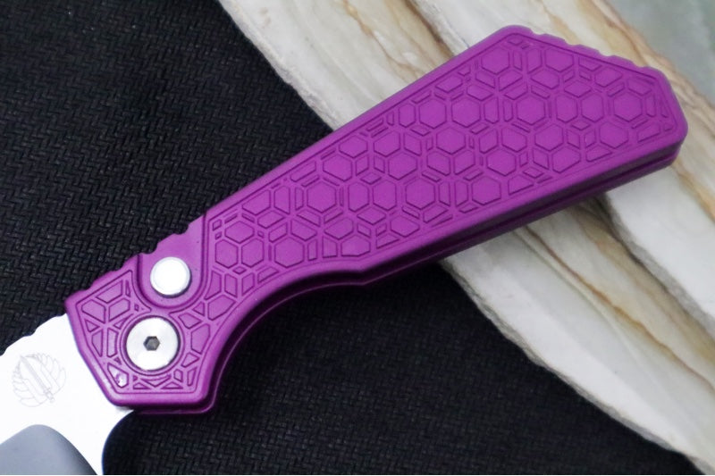 Pro Tech Strider PT+ 008 Custom Auto - "Gridlock" Purple Anodized Aluminum Handle / Black Two-Toned Finish / CPM-Magnacut Steel / Abalone Push Button