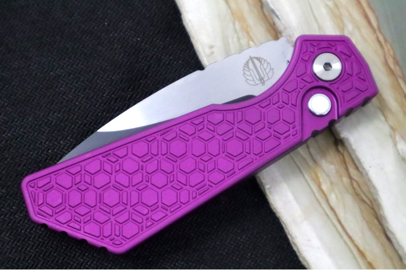 Pro Tech Strider PT+ 008 Custom Auto - "Gridlock" Purple Anodized Aluminum Handle / Black Two-Toned Finish / CPM-Magnacut Steel / Abalone Push Button