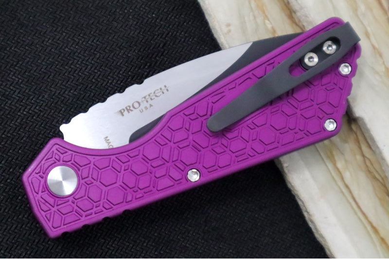 Pro Tech Strider PT+ 008 Custom Auto - "Gridlock" Purple Anodized Aluminum Handle / Black Two-Toned Finish / CPM-Magnacut Steel / Abalone Push Button