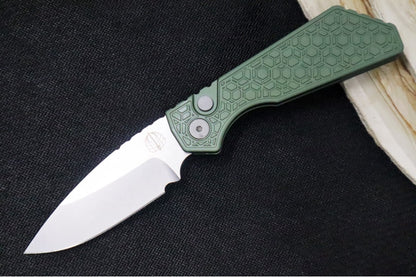 Pro Tech Strider PT+ Auto - "Gridlock" Patterned OD Green Anodized Aluminum Handle / Stonewash Finish / CPM-Magnacut Steel PT205-GridlockGreen