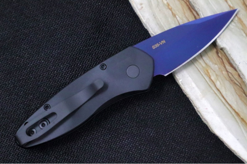 Pro Tech Sprint Auto - Black Anodized Aluminum Handle / Abalone Push Button / Sapphire Blue Blade Finish / CPM-S35VN Steel 2907-SB