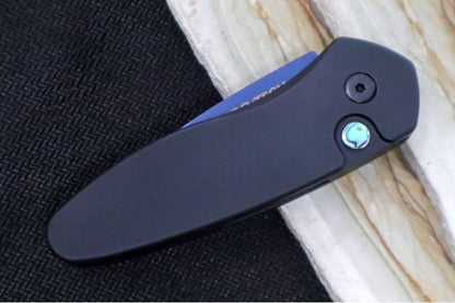 Pro Tech Sprint Auto - Black Anodized Aluminum Handle / Abalone Push Button / Sapphire Blue Blade Finish / CPM-S35VN Steel 2907-SB