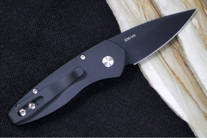 Pro Tech Sprint Auto - 3D Wave Black Anodized Aluminum Handle / Abalone Push Button / Black DLC Finish / CPM-S35VN Steel 2937