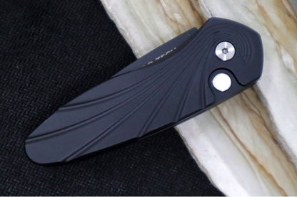 Pro Tech Sprint Auto - 3D Wave Black Anodized Aluminum Handle / Abalone Push Button / Black DLC Finish / CPM-S35VN Steel 2937