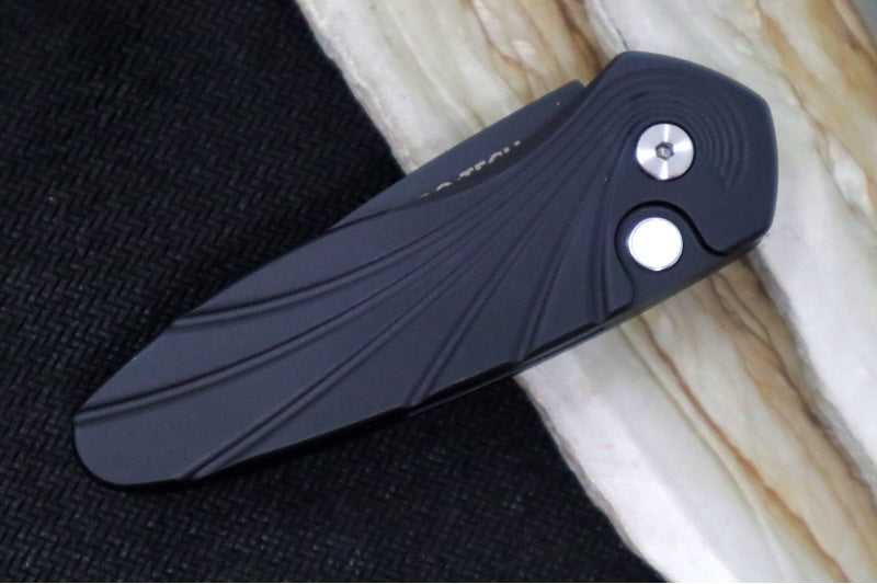 Pro Tech Sprint Auto - 3D Wave Black Anodized Aluminum Handle / Abalone Push Button / Black DLC Finish / CPM-S35VN Steel 2937 - Northwest Knives