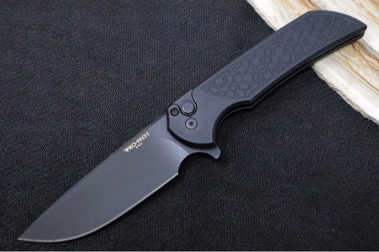 Pro Tech Mordax - Drop Point / Black DLC Finish / CPM-Magnacut Steel / Black Aluminum Handle with a "Gridlock" Pattern MX106-Gridlock