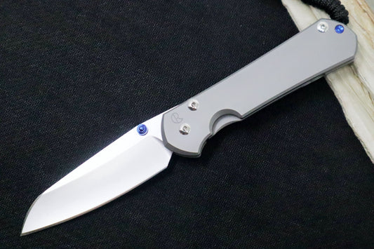 Chris Reeve Knives Large Sebenza 31 Glass Blasted - Insingo Blade / CPM-Magnacut Steel / Glass Blasted Titanium Handle / Blue Accents L31-1685