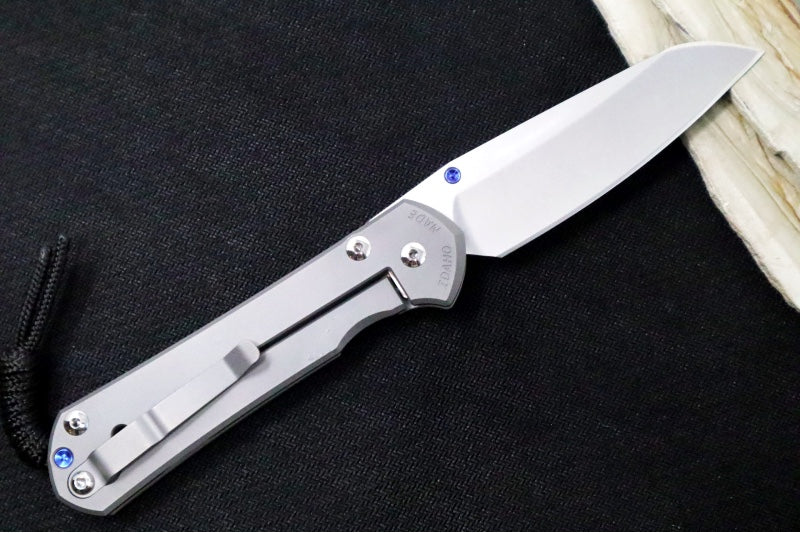 Chris Reeve Knives Large Sebenza 31 Glass Blasted - Insingo Blade / CPM-Magnacut Steel / Glass Blasted Titanium Handle / Blue Accents L31-1685 - Northwest Knives