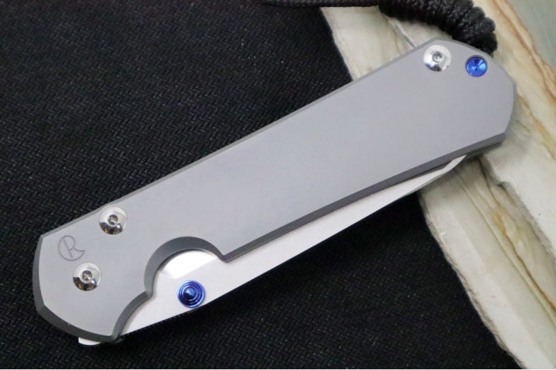 Chris Reeve Knives Large Sebenza 31 Glass Blasted - Insingo Blade / CPM-Magnacut Steel / Glass Blasted Titanium Handle / Blue Accents L31-1685