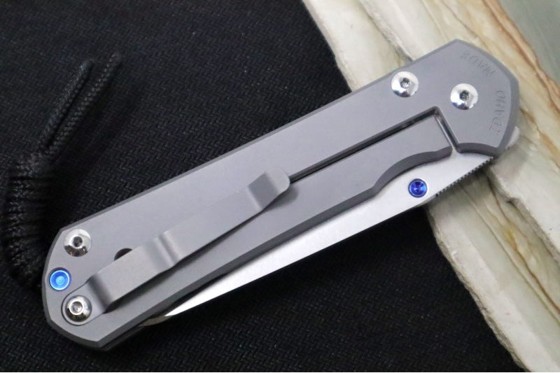 Chris Reeve Knives Large Sebenza 31 Glass Blasted - Insingo Blade / CPM-Magnacut Steel / Glass Blasted Titanium Handle / Blue Accents L31-1685 - Northwest Knives