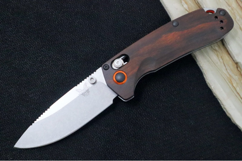 Benchmade 15032 North Fork Manual Folder - Drop Point Blade / CPM-S30V Steel / Stabilized Wood Handle with Orange Accents - Northwest Knives