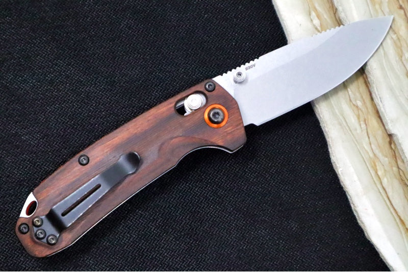 Benchmade 15032 North Fork Manual Folder - Drop Point Blade / CPM-S30V Steel / Stabilized Wood Handle with Orange Accents - Northwest Knives