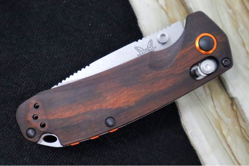 Benchmade 15032 North Fork Manual Folder - Drop Point Blade / CPM-S30V Steel / Stabilized Wood Handle with Orange Accents - Northwest Knives
