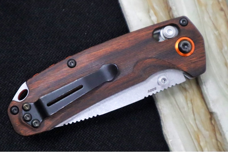 Benchmade 15032 North Fork Manual Folder - Drop Point Blade / CPM-S30V Steel / Stabilized Wood Handle with Orange Accents