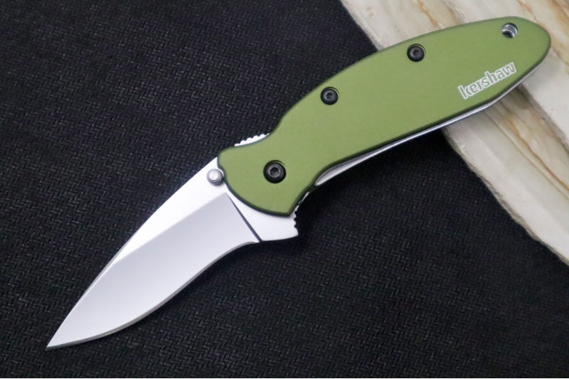 Kershaw 1620OL Scallion Flipper - Satin 420HC Blade / Olive Green Aluminum Handle - Northwest Knives