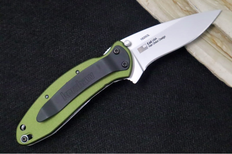 Kershaw 1620OL Scallion Flipper - Satin 420HC Blade / Olive Green Aluminum Handle - Northwest Knives