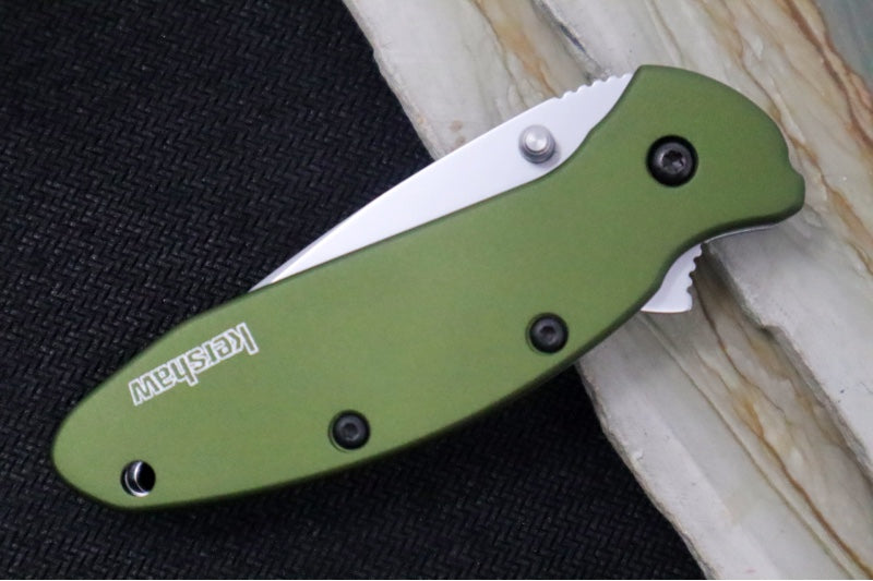 Kershaw 1620OL Scallion Flipper - Satin 420HC Blade / Olive Green Aluminum Handle - Northwest Knives