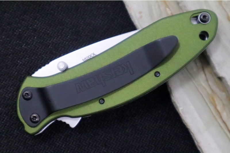 Kershaw 1620OL Scallion Flipper - Satin 420HC Blade / Olive Green Aluminum Handle - Northwest Knives