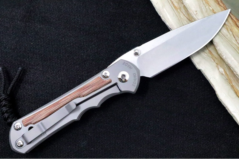 Chris Reeve Knives Large Inkosi Glass Blasted - Drop Point Blade / CPM-Magnacut Steel / Glass Blasted Titanium Handle with Natural Micarta Inlay LIN-1118-006 - Northwest Knives