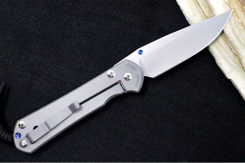 Chris Reeve Knives Large Sebenza 31 Glass Blasted - Drop Point Blade / CPM-Magnacut Steel / Glass Blasted Plain Titanium Handle L31-1644