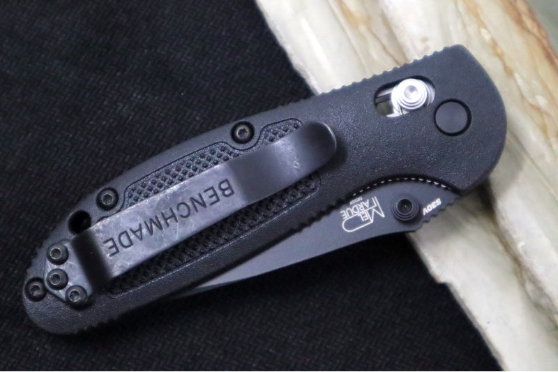 Benchmade 556SBK-S30V Mini Griptilian - Black Finished Blade / Drop Point Blade with Serrates / Black Grivory Handle