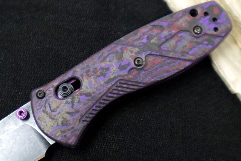 Benchmade 585BK-251 Mini-Barrage Gold Class Assisted - CPM-S90V / DLC Battlewash Finish / Purple Haze Fatcarbon Handle / Purple PVD Accents & Clip