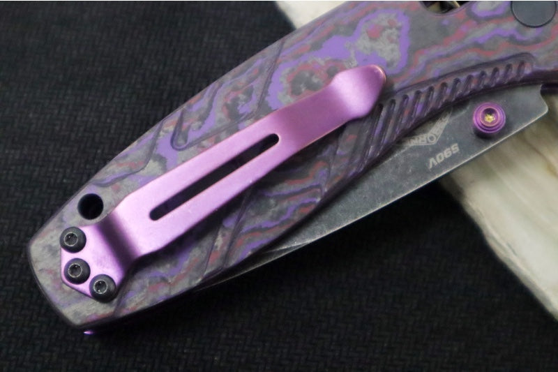 Benchmade 585BK-251 Mini-Barrage Gold Class Assisted - CPM-S90V / DLC Battlewash Finish / Purple Haze Fatcarbon Handle / Purple PVD Accents & Clip