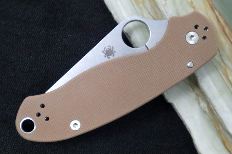 Spyderco Paramilitary 3 SPRINT RUN - Brown G-10 Handle / Stonewashed finish / CPM-15V Steel - C223GPBN15V