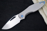 Koenig Mini Arius Nonflipper - Standard with Standard Patterned Handle - Stonewashed Blade with Polished Flats - Blue Spacer & Hardware (Gen 1) - Northwest Knives