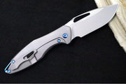 Koenig Mini Arius Nonflipper - Standard with Standard Patterned Handle - Stonewashed Blade with Polished Flats - Blue Spacer & Hardware (Gen 1) - Northwest Knives