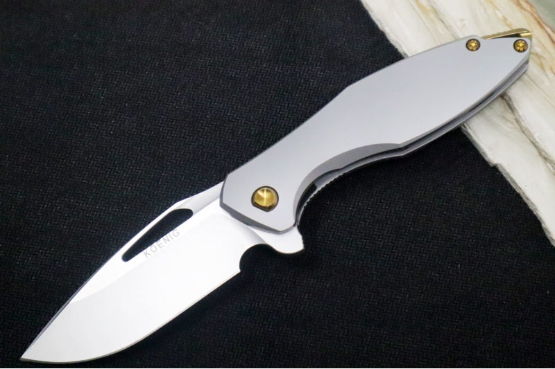 Koenig Mini Arius - Smooth Standard Handle - Stonewashed Blade with Polished Flats - Bronzed Spacer & Hardware (Gen 1) - Northwest Knives