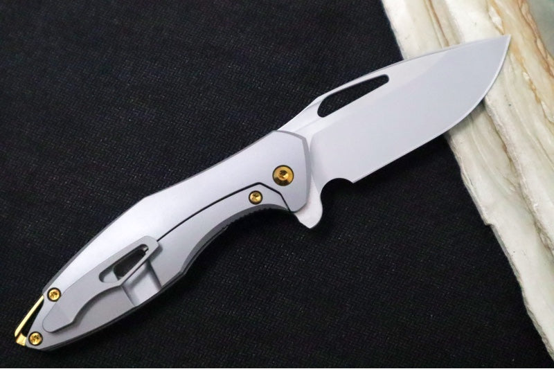 Koenig Mini Arius - Smooth Standard Handle - Stonewashed Blade with Polished Flats - Bronzed Spacer & Hardware (Gen 1)