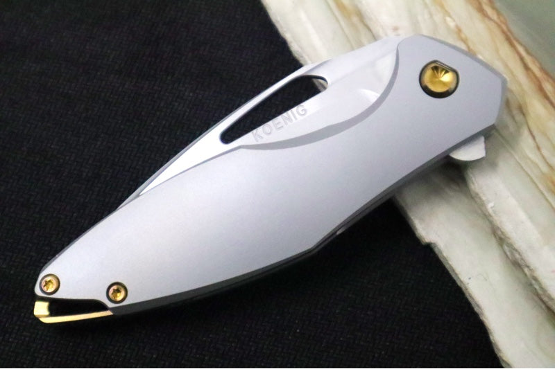 Koenig Mini Arius - Smooth Standard Handle - Stonewashed Blade with Polished Flats - Bronzed Spacer & Hardware (Gen 1) - Northwest Knives