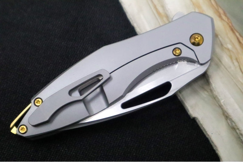 Koenig Mini Arius - Smooth Standard Handle - Stonewashed Blade with Polished Flats - Bronzed Spacer & Hardware (Gen 1) - Northwest Knives