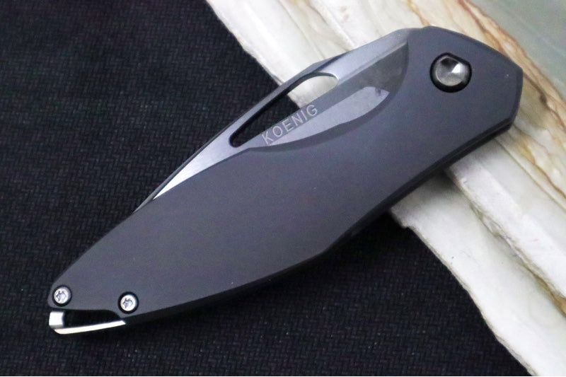 Koenig Mini Arius Nonflipper - Black DLC Standard Handle - Black DLC Finished Blade with Polished Flats - Black DLC Spacer & Hardware (Gen 1) - Northwest Knives