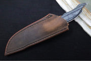 Koenig HELO FIxed Blade - Stonewashed Finished Blade - Micarta Handle Scales - Brown Leather Sheath (Gen 1) - Northwest Knives