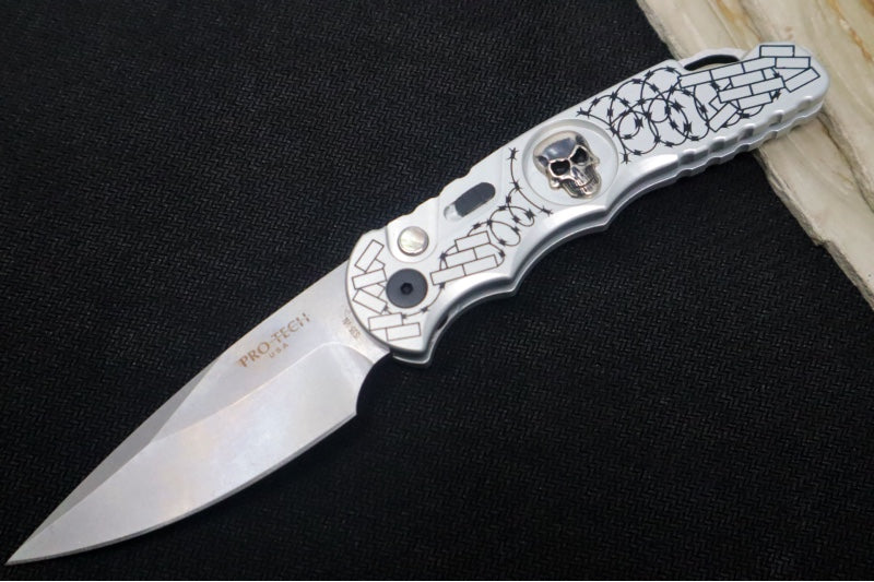 Pro Tech Tactical Response 5 2024 Skull Edition Auto - Stonewashed Blade/ CPM-S35VN Steel / Silver Anodized Aluminum Handle with Skull TR-5.62 - Northwest Knives
