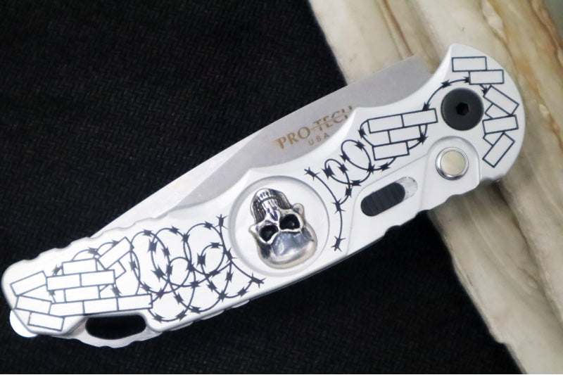 Pro Tech Tactical Response 5 2024 Skull Edition Auto - Stonewashed Blade/ CPM-S35VN Steel / Silver Anodized Aluminum Handle with Skull TR-5.62 - Northwest Knives