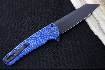 Pro Tech Malibu Limited - "Nexus" Blue Battleworn Anodized Aluminum Handle / Black Hardware & Clip / DLC Black finish / Reverse Tanto Blade / CPM-Magnacut Steel 5406-BWBLUENEXUS