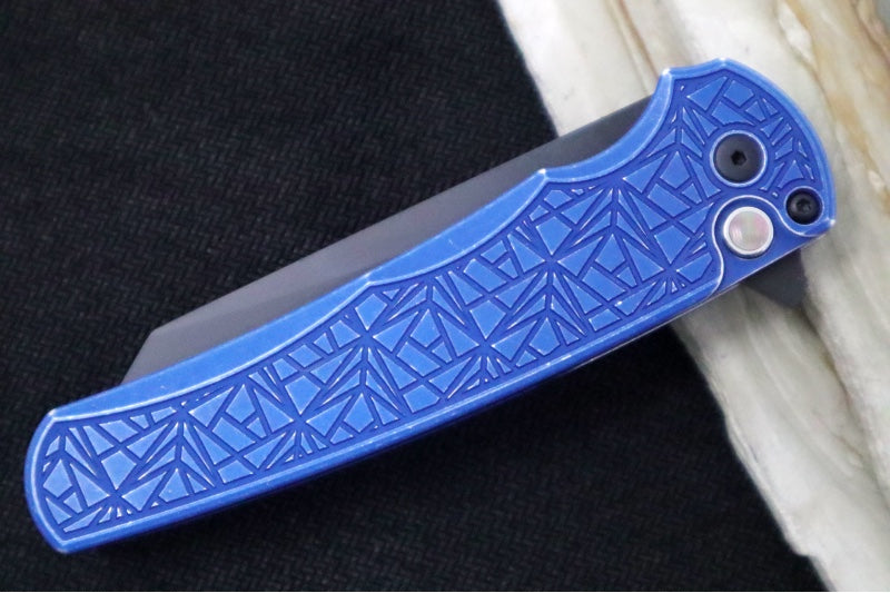 Pro Tech Malibu Limited - "Nexus" Blue Battleworn Anodized Aluminum Handle / Black Hardware & Clip / DLC Black finish / Reverse Tanto Blade / CPM-Magnacut Steel 5406-BWBLUENEXUS