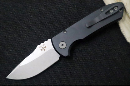 Pro Tech SBR Auto LEFT HAND - Black Anodized Aluminum Handle / Stonewash Finish / Clip Point Blade LG401-LHSBR