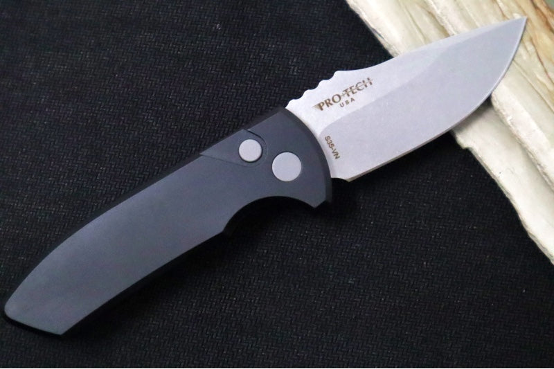 Pro Tech SBR Auto LEFT HAND - Black Anodized Aluminum Handle / Stonewash Finish / Clip Point Blade LG401-LHSBR - Northwest Knives