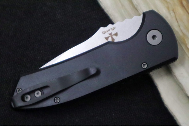 Pro Tech SBR Auto LEFT HAND - Black Anodized Aluminum Handle / Stonewash Finish / Clip Point Blade LG401-LHSBR