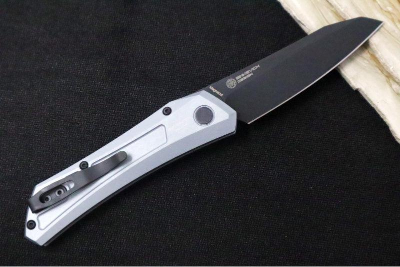 Pro Tech Oligarch Auto 2025 SHOT Show Custom - Solid Grey Anodized Aluminum Handle / Black DLC Finish / Spear Point Blade / CPM-Magnacut Steel / Pearl Push Button / DLC Deep Carry Clip