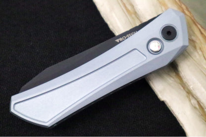 Pro Tech Oligarch Auto 2025 SHOT Show Custom - Solid Grey Anodized Aluminum Handle / Black DLC Finish / Spear Point Blade / CPM-Magnacut Steel / Pearl Push Button / DLC Deep Carry Clip