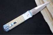 Pro Tech Godson 2025 Custom Auto - Light Blue and Chartreuse Jigged Titanium Handle / Light Blue Titanium Clip / Satin Finish / Spear Point Blade / Pearl Push Button - Northwest Knives